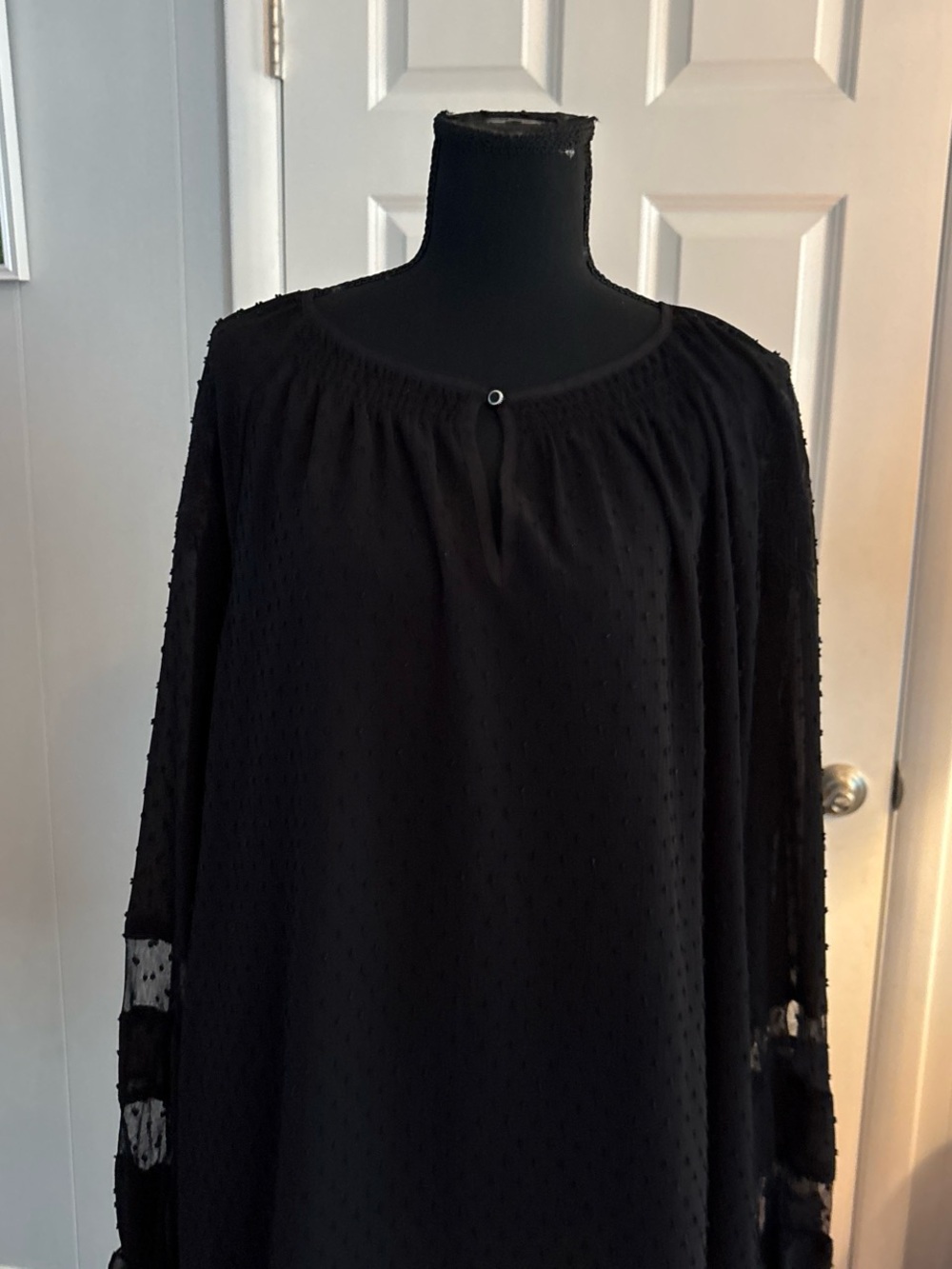 Rafaella Black Swiss Dot Peasant Blouse